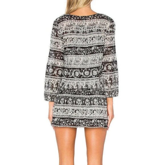 Joie Cotton Boho Mini Dress Extra Small Black Drop Waist V-Neck Vork Gauzy - Picture 2 of 6